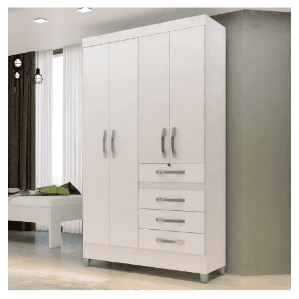 Guarda-Roupa Solteiro 4 Portas 4 Gavetas Branco/Rosa/Azul/Lil&aacute;s Flex Moval Sobral, Branco, large image number 1